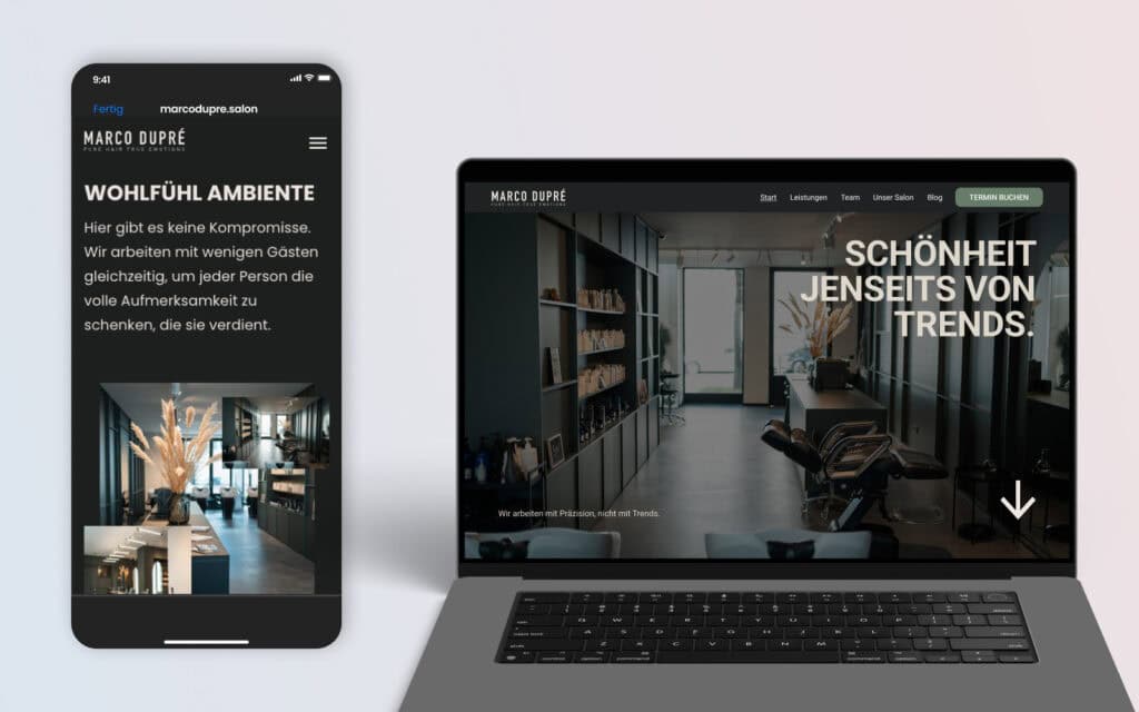 Editorial Webdesign mit Atmosphäre für Marco Dupré Friseur in Frankfurt