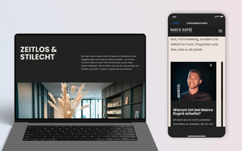 Editorial Style Website für Friseur Frankfurt mit Team und Salon Darstellung