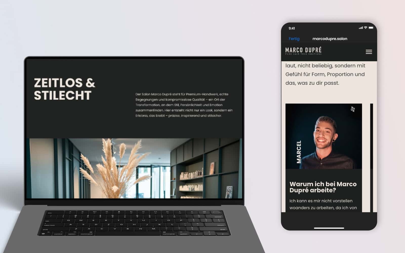 Modernes Webdesign in Desktop und Mobilansicht für Friseursalon in Frankfurt