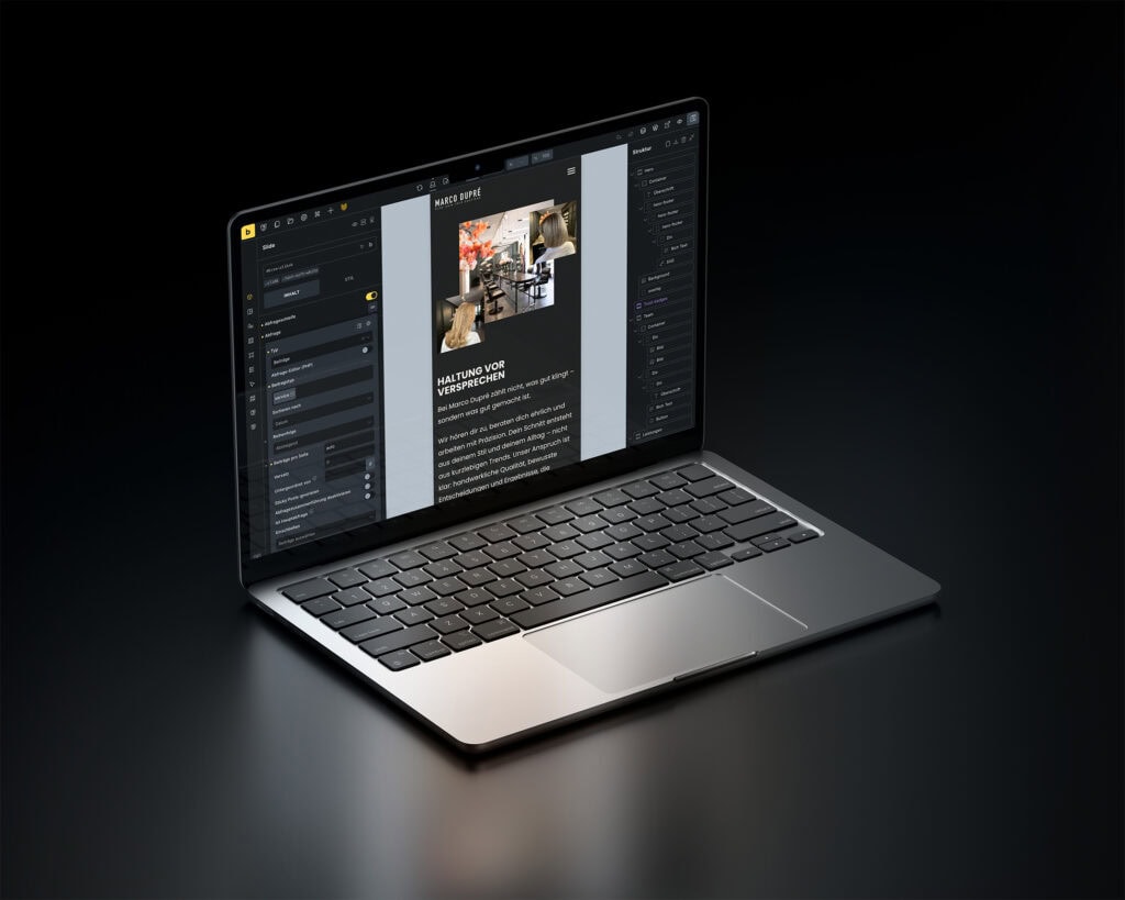 WordPress Agentur erstellt Friseur-Webseite mit Bricks Builder in Latptop