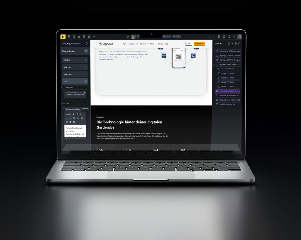 WordPress Webdesign von Tapcoat-Webseite erstellt im Bricks Builder Plugin in MacBook Mockup