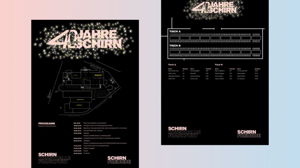 Grafikdesign für Sitzordnung bei Jubiläumsfeier in der Schirn Kunsthalle